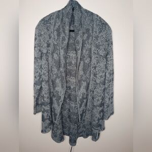 Eileen Fisher Gray Cardigan Textured Soft Wool Linen Camel Blend Medium